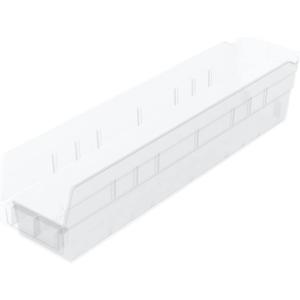 Akro-Mils 30128 Plastic Shelf Bins, Heavy Duty Storage Bins for Garage, Closet, and Drawer Organization, 18-Inch x 4-Inch x 4-Inch, Clear, 12-Pack