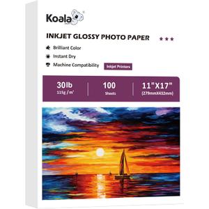 Koala Glossy Thin Inkjet Paper 11X17 Inches 100 Sheets 30LB Printer Paper Compatible with Inkjet Printer Use DYE INK 115gsm