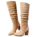 Erocalli Suede Knee-High Boots Fall Boot For Women Chunky Block High Heel Slouch Fashion Boot Round Toe Side Zipper, Size 10