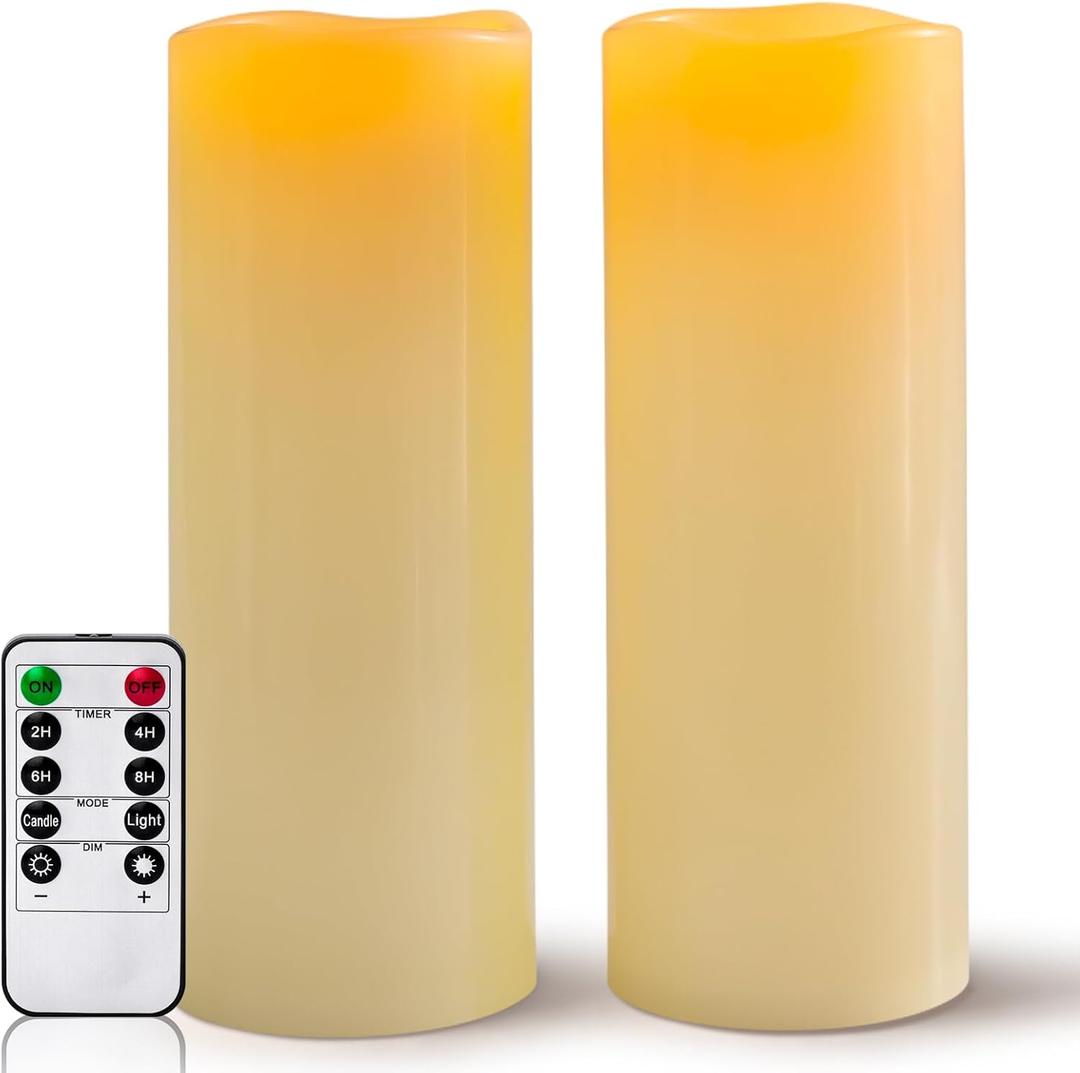 5" x 14" Large Waterproof Outdoor Flameless Candles Battery Operated LED Pillar Candles for Indoor Outdoor Lanterns, Ivory, Long Lasting, Set of 2