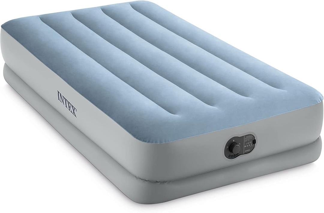 Intex 64157E Dura-Beam Plus Mid-Rise Air Mattress: Fiber-Tech Twin Size Built-in USB Electric Pump 14in Bed Height 300lb Weight Capacity