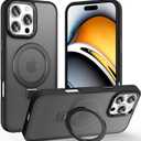 Magnetic for iPhone 16 Pro Max Case with Ring Stand, [10 FT Drop Protection] [Velvety Touch] Slim Translucent Matte Back Shockproof Phone Case for iPhone 16 Pro Max 6.9'', Space Black