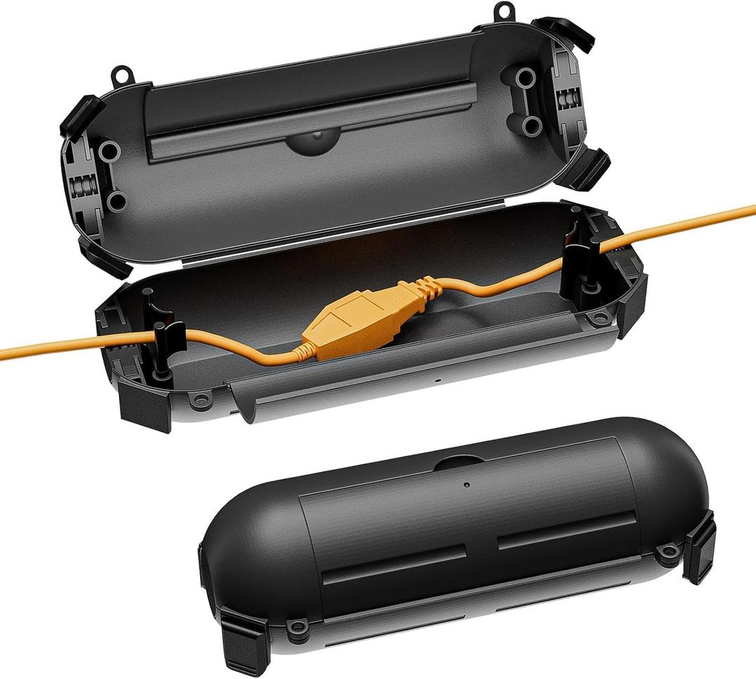 iwillink 2 Pack Outdoor Extension Cord Cover Waterproof - Weatherproof Electrical Connection Box for Outdoor Outlet, Plug, Socket, Christmas Holiday Decoration, Power Tool, Black