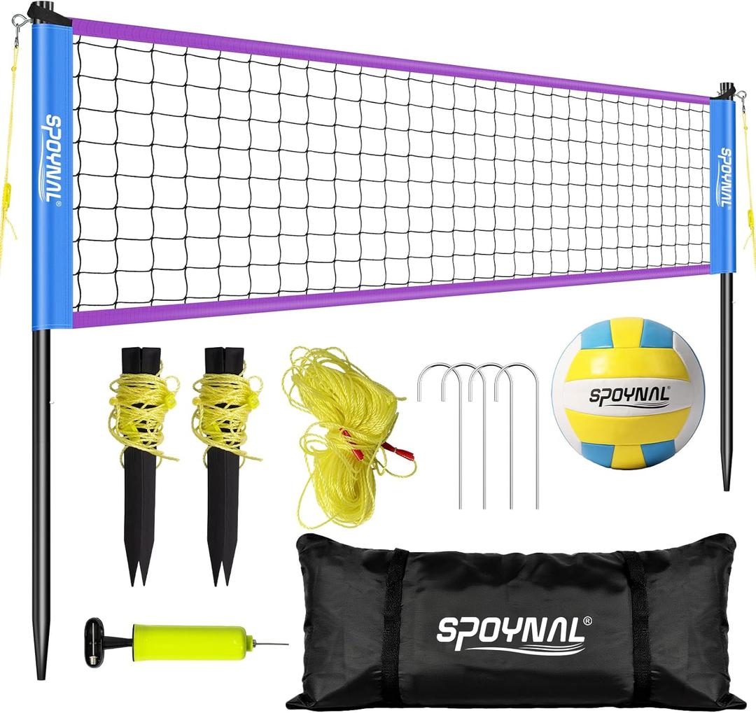 Portable Volleyball Net for Backyard & Beach - 32ft Outdoor Volleyball Set with Adjustable Height (8ft/7.8ft/7.4ft), Boundary Line, Volleyball, Pump & Carry Bag
