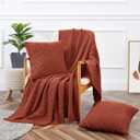Aormenzy Knitted Throw Blanket (50" x 60") and 2 Pillow Covers (18" x 18"), 3 Piece Burnt Orange Throw Blanket Set, Decorative Throw Blankets for Couch Sofa Bed Living Room