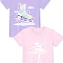 Girls Tees Kids T Shirt Soft Graphic Tops Ice Skates Pink Purple Size 3T