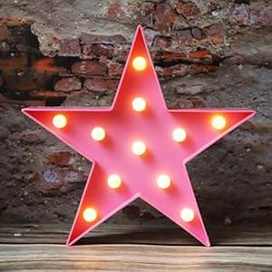 LED Marquee Star Signs Night Lights, Battery Operated Star Shaped Desk Table Lamp for Kids, Baby, Child, Girl Gift, Nursery Room, Wall Decor-Star(Pink)