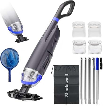 Upgraded Cordless Pool Vacuum with Telescopic Pole, 60 Min Powerful Suction & Large Head, Rechargeable Handheld Cleaner for Above Ground Pools, Inground Pools, Hot Tubs, and Spa