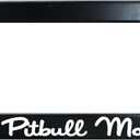 Pitbull Mom with Paw Print Customized Black License Plate Frame Tag, Humor Funny Auto Car License Plate Cover, Stainless Steel License Plate Frame Holder
