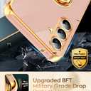 LeYi for Galaxy S23 FE 5G Case: with Tempered Glass Screen Protector [2 Pack] 360 Rotatable Ring Holder Magnetic Kickstand, Plating Rose Gold Edge for Galaxy S23 FE 5G Case, Pink