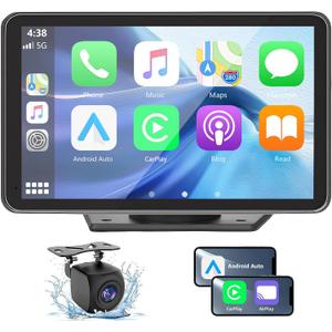 Wireless Car Stereo with Apple CarPlay/Android Auto, Portable Touch Screen Car Radio Multimedia Player with Bluetooth, Backup Camera, Navigation, Mirror Link for All Vehicles