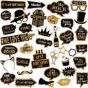 Outus 36 Pcs Birthday Photo Booth Props Kit Happy Birthday Graduation Wedding Party Favors Supplies Bday Party Decor 40th- 50th-60th Photobooth Funny Cute Holiday Selfie Supplies(Gold and Black)