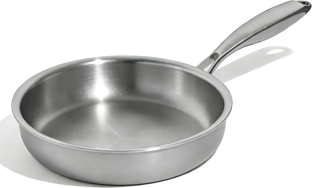 Umite Chef 5 Ply Stainless Steel Frying Pan 8 inch, Non Toxic Professional Stainless Steel Skillets, Dishwasher and Oven-Safe Chef Pan, PFOA&PTFE Free Cookware, Fast & Even Heat, Stay-Cool Handle
