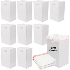 10 Pcs Cardboard Portable Garbage Can with 20 Trash Bags, Disposeable Extra Large Trash Cans, 13 Gallon (21.6" H x 13.5" W x 10" D), Recycled Garbage Can and Reuseable Garbage Boxes, White