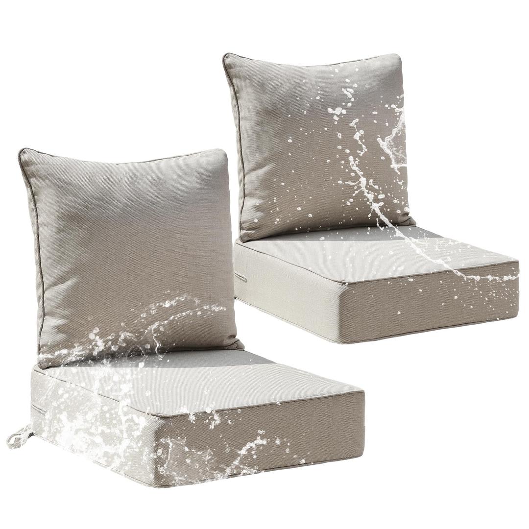 Patio Furniture Cushion Set, 24 x 24 x 6 Replacement Outdoor Chair Cushions for Patio Furniture with Removable Cover, Buckle straps, 30D High Density Sponge Filling Wicker Chair Cushion, Beige