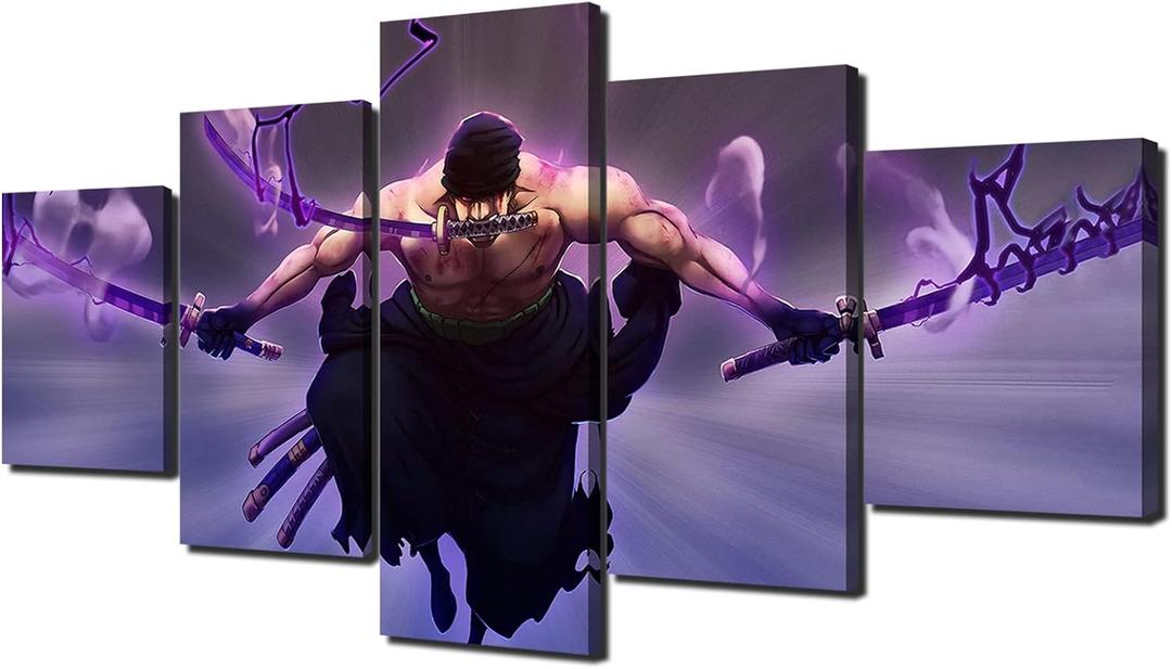 Hanyosa Anime Posters Zoro The King of Hell Canvas Painting Wall Art for Living Room Home Decor Boy Gift,With Frame