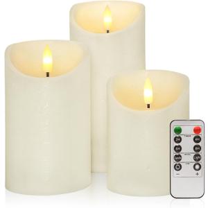 Flickering Flameless Candles with Remote, Real Wax Battery Operated LED Fake Candles with Timer for Valentines Wedding Holiday Party Home Decor, Set of 3