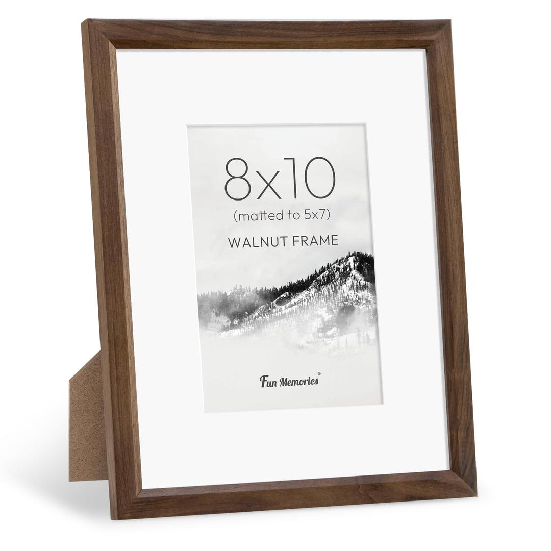Fun Memories 16x20 Picture Frame for Wall, Solid Oak Wood Poster Frames, 16x20 Modern Frame Matted to 11x14, 16 by 20 Natural Wood Frame for Wall Art Photo, Walnut, Set of 1