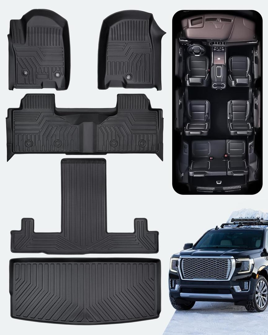 Liner Master Floor Mats 3 Row Cargo & Liner Set for Chevrolet Tahoe for GMC Yukon 2024 2023 2022 2021 Only Custom Fit with 2nd Row Bucket Seats All Weather TPE Floor Liners Heavy Duty Accessories