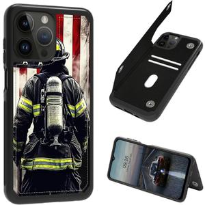 Flag Firefighter Theme Case for iPhone 16 Pro Max 6.9" PU Leather Heavy Duty Shockproof Protective Wallet Case with Credit Card Magnetic for iPhone 16 Pro Max 6.9"