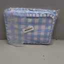 Gingham Ruffle Makeup Bag,Large Travel Cute Cosmetic Bag for Women Girls,Toiletry Bag Make up Organizer 11.8 x 4.7 x 9 inch (Blue Gingham)