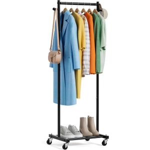 MISSLO Small Clothes Racks for Hanging Clothes Clothing Rack with Wheels 60" Metal Garment Rack with Shelves Portable Rolling Wardrobe Rack for Small Space, Black