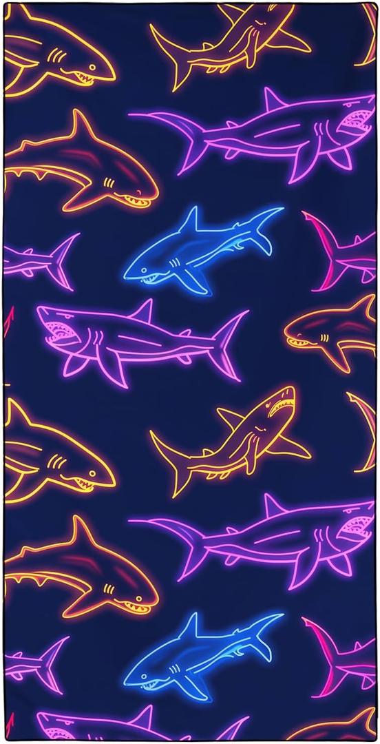 Colorful Sharks Beach Towel Oversized 36"x72" Quick Dry Microfiber Towels Pool Accessories Cruise Essentials Vacation Gifts Summer Must Haves for Swimming Camping Travel