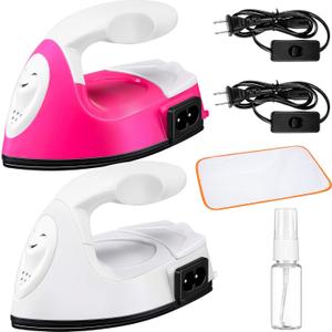 Honoson 2 Pieces Mini Craft Iron Mini Heat Press Iron with Charging Base Accessories for Beads Patch Clothes T Shirts Shoes Clothes and Hats