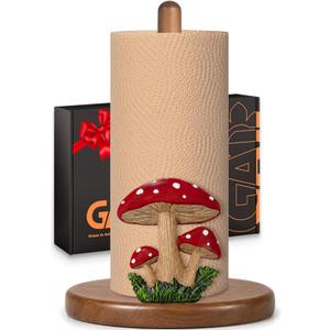 Mushroom Decor Paper Towel Holder, Cottage Core Decor for Kitchen Countertop, Cute Wood Paper Towel Holder Stand with 3D Resin Accent, Gifts for Women Mom Grandma