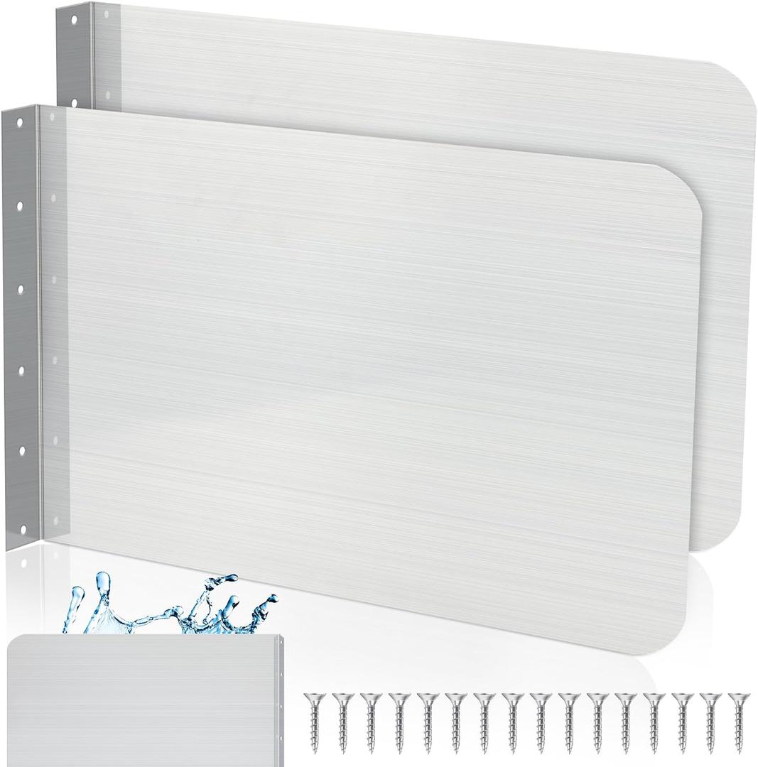 Therwen 2 Pcs Stainless Steel Side Splash Guard for Sink 26 x 12 Inch Wall Mount Guard with Screws Commercial Restaurant Hand Sink and Compartment Prep Sink Kitchen Sink Splash Protector Supply