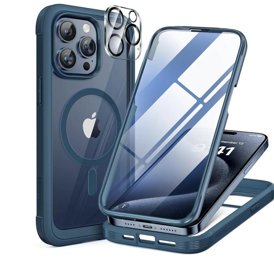 Miracase Magnetic for iPhone 17 Pro Max Case 6.7'' [Compatible with Magsafe] Full-Body Drop Proof Bumper Phone Case for iPhone 17 Pro Max with Built-in 9H Tempered Glass Screen Protector,Blue
