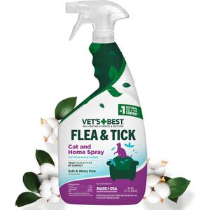 Vets Best Flea & Tick Home Spray for Cats Plant-Based Flea and Tick Treatment with Cotton Spice Scent Gentle Flea Mist for Indoor Use Made in USA Natural Cat Flea Control 32 oz