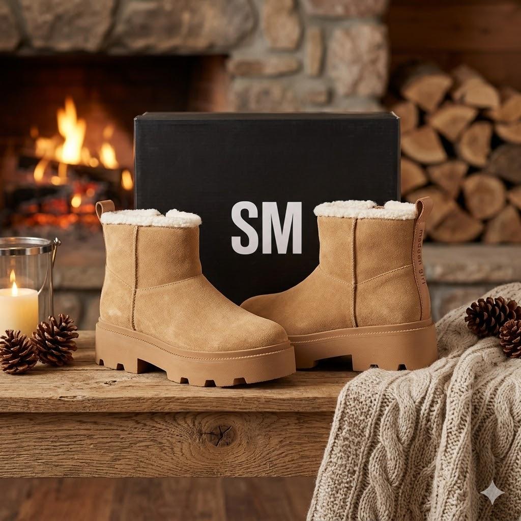 Sm New York Cream Brown Winter Boots Women's Fuzzy Memory Foam Footwear 8