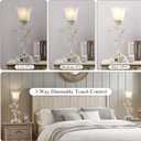 Set of 2 Rustic Touch Table Lamps for Bedroom, 3-Way Dimmable Nightstand Flower Lamp with 2 USB Ports, Retro White Glass Shade Leaf Lamp for Living Room Entryway, 2 LED Bulb Included