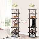 SORCEDAS 7 Tiers Vertical Shoe Rack Wooden Shoe Storage Organizer for Space Saving Narrow Shoe Shelf Storage 7 Pairs for Entryway Living Room Bedroom(Black + Rustic Dark Brown)