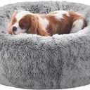 BedStill 30 inches Donut Dog Bed for Medium Dogs,Calming Fluffy Round Pet Bed with Removable & Washable Cover,Fits up to 45 lbs Pets(Dark Grey,Medium)