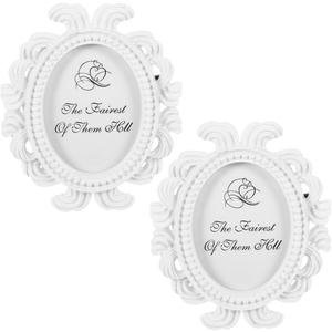 IMIKEYA 2pcs 2x3 White Ceramic Oval Picture Frames - Vintage Tiny Photo Holders for Girly Home Decor - for Weddings Bedrooms and Living Rooms Adorable Miniature Display Stands