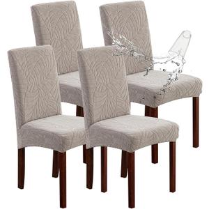 Genina Waterproof Chair Covers for Dining Room Set of 4, Dining Room Chair Covers Protectors Stretch Kitchen Parson Chair Slipcovers(Leaves-Warm Gray, 4 PCS)