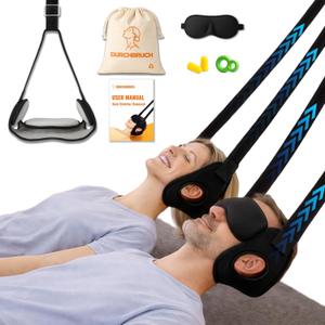 Durchbruch Neck Stretcher Hammock for Daily Neck Relief  Adjustable Cervical Traction Device with Removable Pads, Silicone Protectors, Eye Mask, Earplugs & Travel Bag (Raven)