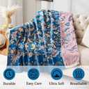 Boho Blanket Soft Muslin BohoThrow Blanket, 100% Cotton Floral Printed Farmhouse Decor All Season Reversible Rustic Throw for Sofa Couch ChairBlue, 60"x80"