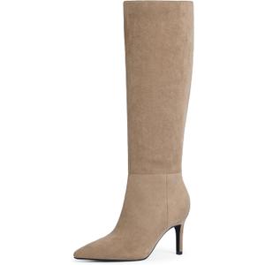 Knee High Boots Women Pointed Toe Tall Boots 3 In Stiletto High Heel Long Boots Side Zipper Dress Knee High Boots (8, Tan Suede)