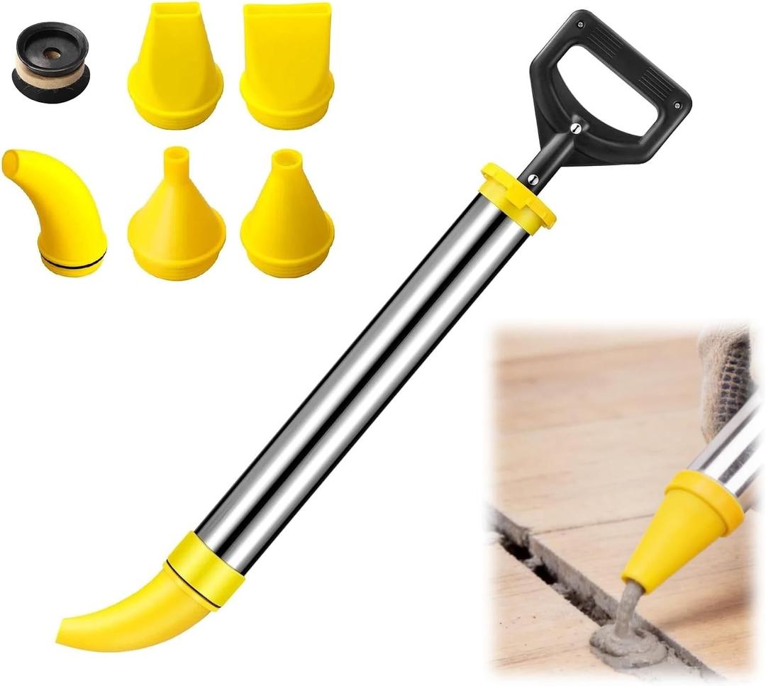 Mortar Pointing Grouting Gun, Cement Caulking Pump with 5 Nozzles for Grouting of Doors & Windows, Stainless Steel Mortar Sprayer Applicator Tool for Grouting, Sealing, Joint Filling (Yellow)