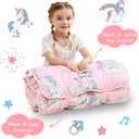 Lasoftan Toddler Nap Mat with Pillow and Blanket, Extra Large Rolled Napping Mats,Slumber Bags for Boys Girls,Kids Sleeping Bag for Daycare, Preschool Travel Camping, Pink Unicorn