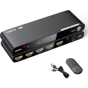 llano HDMI 2.1 Switch 4K@120Hz HDMI Switcher with Audio Extractor (Optical & 3.5mm Out, SPDIF 7.1Ch, High Speed 48Gbps), 4 in 1 Out HDMI Audio Converter Compatible with PS4/PS5 Xbox Roku (Black)