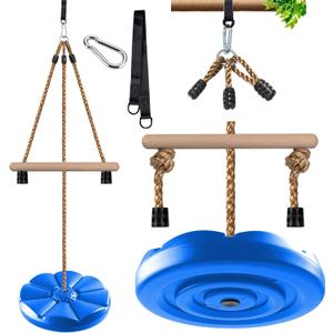 KINSPORY Disc Swing for Kids, Swing Set Accessories, 7FT Height Adjustable Gym Monkey Bars, Hanging Tree Seat for Backyard, Outdoor Play Equipment - Blue