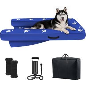 Inflatable Dock Platform, Dog Boat Ramp Floating Non-Slip Oxford and PVC with Lagre Water Ramp for Dogs Pool, Dock, Lake with Traction Rope, Manual Air Pump (4.6ft x 3ft x 6in) L04