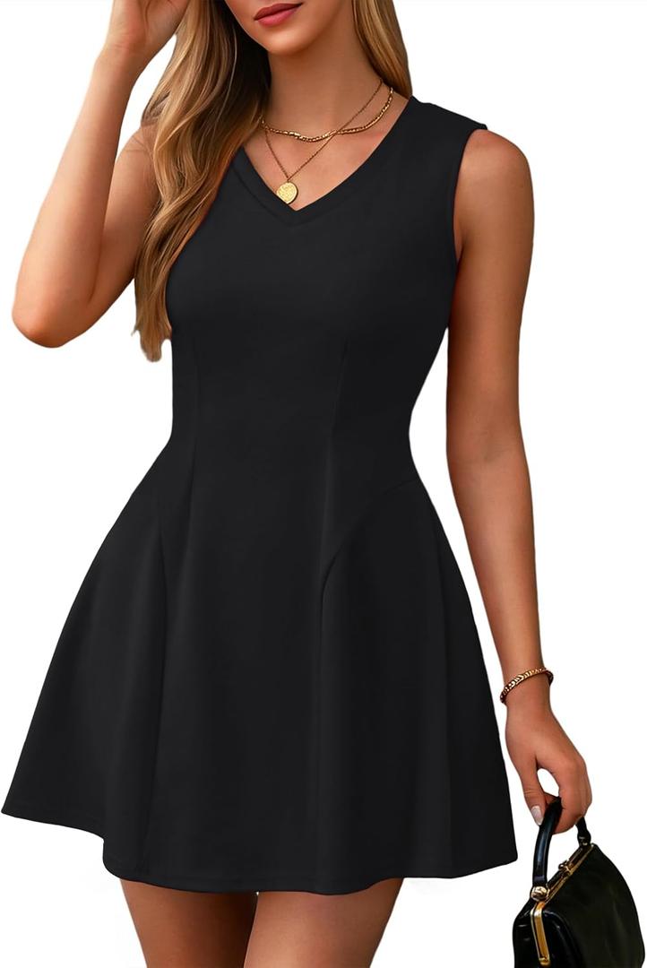 IWD Women's V Neck Sleeveless Mini Dress 2026 Summer Spring Elegant Classy A Line Cocktail Party Short Dress Large