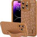 OOK Compatible with iPhone 14 Pro Max Brown Leopard Case with Wrist Strap, Leopard Cheetah TPU Shockproof Protection Slim Silicone Cover with Camera Lens Protection for Women Girls, for 6.7inch
