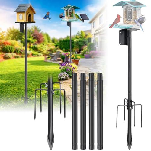 Heavy Duty Bird Feeder Pole - 75" Adjustable Birdhouse Stand Outdoor, Anti-Tip Stakes & Stable Mount for Smart Camera Birdfeeder,Bluebird House, Bird Buddy, Birdfy