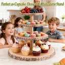 Cupcake Stand, 4 Tier Large Cupcake Stand Rustic Dessert Table Display Set Wood Cupcake Tower Cake Stand Tiered Tray Stand Wedding Birthday Shower Comes with 10 Sets Wooden Utensils
